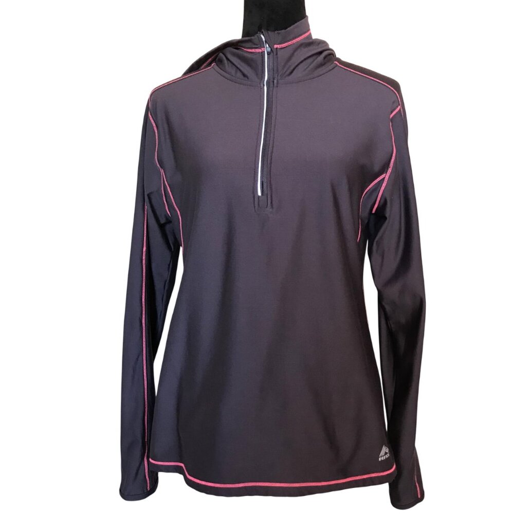 RBX Hooded Athletic Jacket Partial Zip Pullover Dark Gray Pink Trim Size L